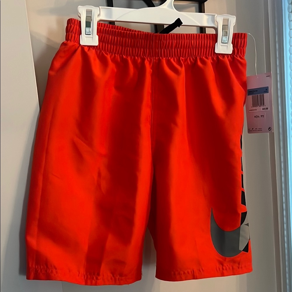 Brand New With Tags Nike Gray Orange Swim Trunks Boys Medium